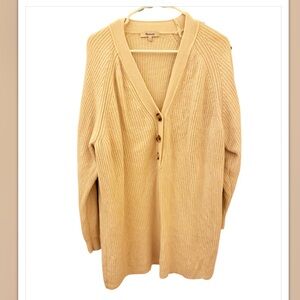 MADEWELL Rib knit Merino blend V-neck Henley Women's Cream Sweater Large